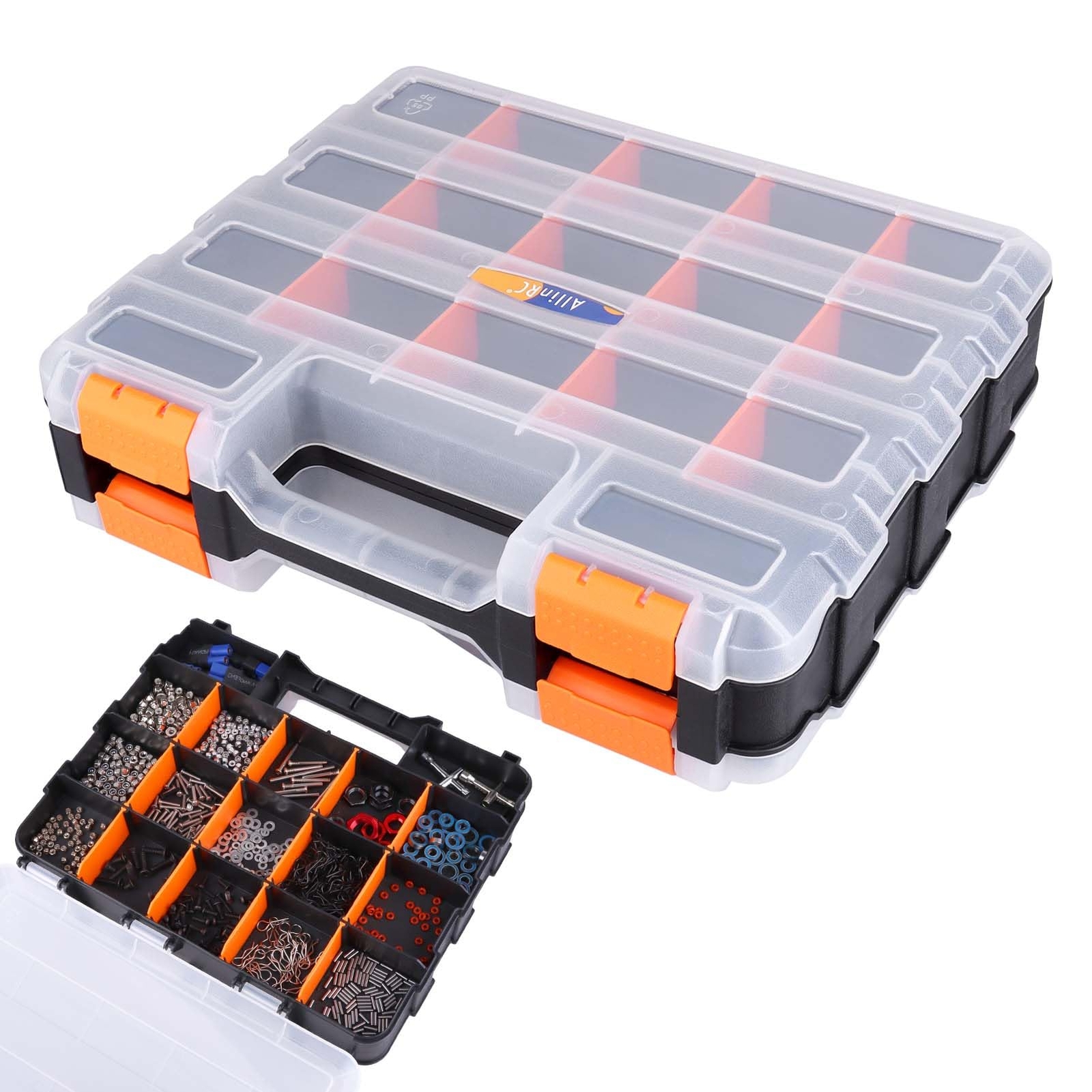 AllinRC Double-Sided Small Parts Organizer with Removable Dividers for Storage