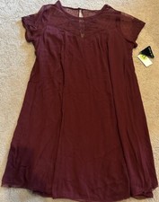 City Triangles Merlot Lace Detail Short Sleeve Party Dress Jr Plus Size 2X NWT