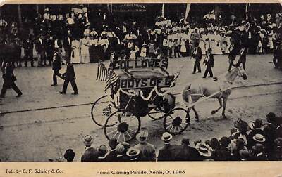 J80/ Xenia Ohio Postcard c1910 Home Coming Parade Float Collowes  377