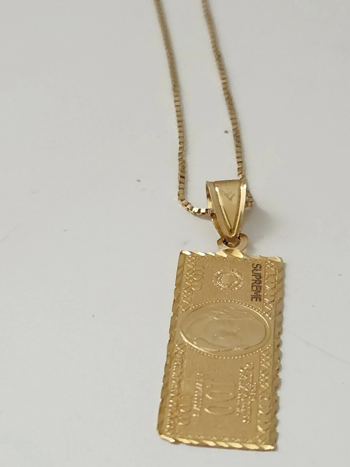FW17 Supreme 100 dollars billet pendentif or + chaîne collier jaune 14K