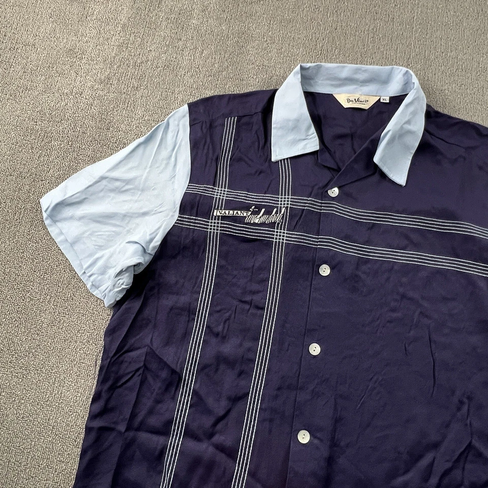 Vintage Da Vinci California Shirt Adult Extra Large Blue Button Up Short Sleeve - Image 2 of 4