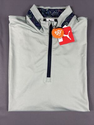 Puma Golf Pullover 1/4 Zip X-Liberty Floral Print Collar Medium Green MSRP $80