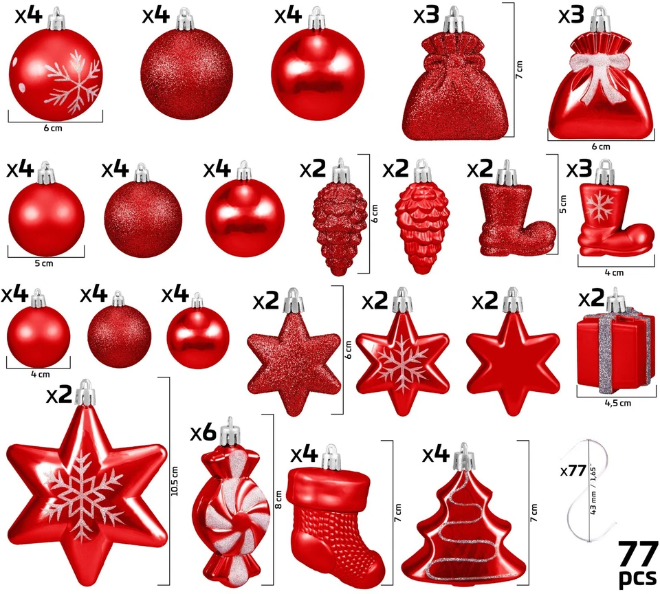 BRUBAKER 77 Set Sfere in Plastico Resiste 7/6/5cm Palla Albero Palla di natale - Immagine 4 di 4