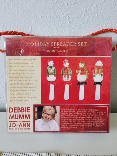 Christmas Spreader Set Snowman Themed Debbie Mumm Stainless Steel Ceramic Set 4 - Picture 2 of 4