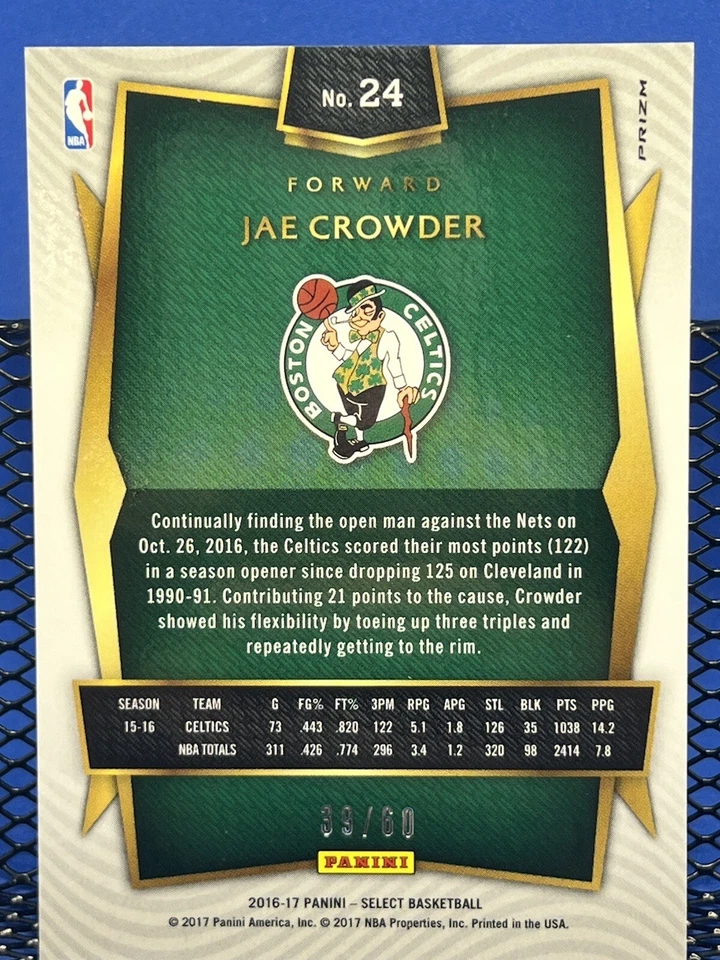 2016-17 Panini Select JAE CROWDER Orange Prizm 39/60 Boston Celtics - Image 2 of 2
