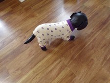 pet dog pajamas, beige with purple flowers, stretchy, Small read size details 