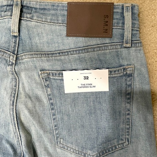 NEW S.M.N Denim Jeans Size 32 The Finn in Island Blue Cotton Blend Tapered Slim - Picture 7 of 7