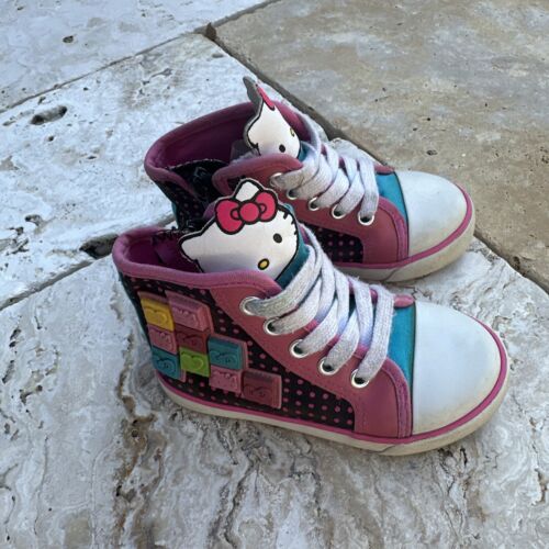 Hello Kitty High Top Sneakers With Side Zipper Kids Size 7 - Picture 1 of 12