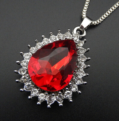 Women's Red/Blue/Multi-Color Glass Rhinestone Teardrop Pendant Long Necklace