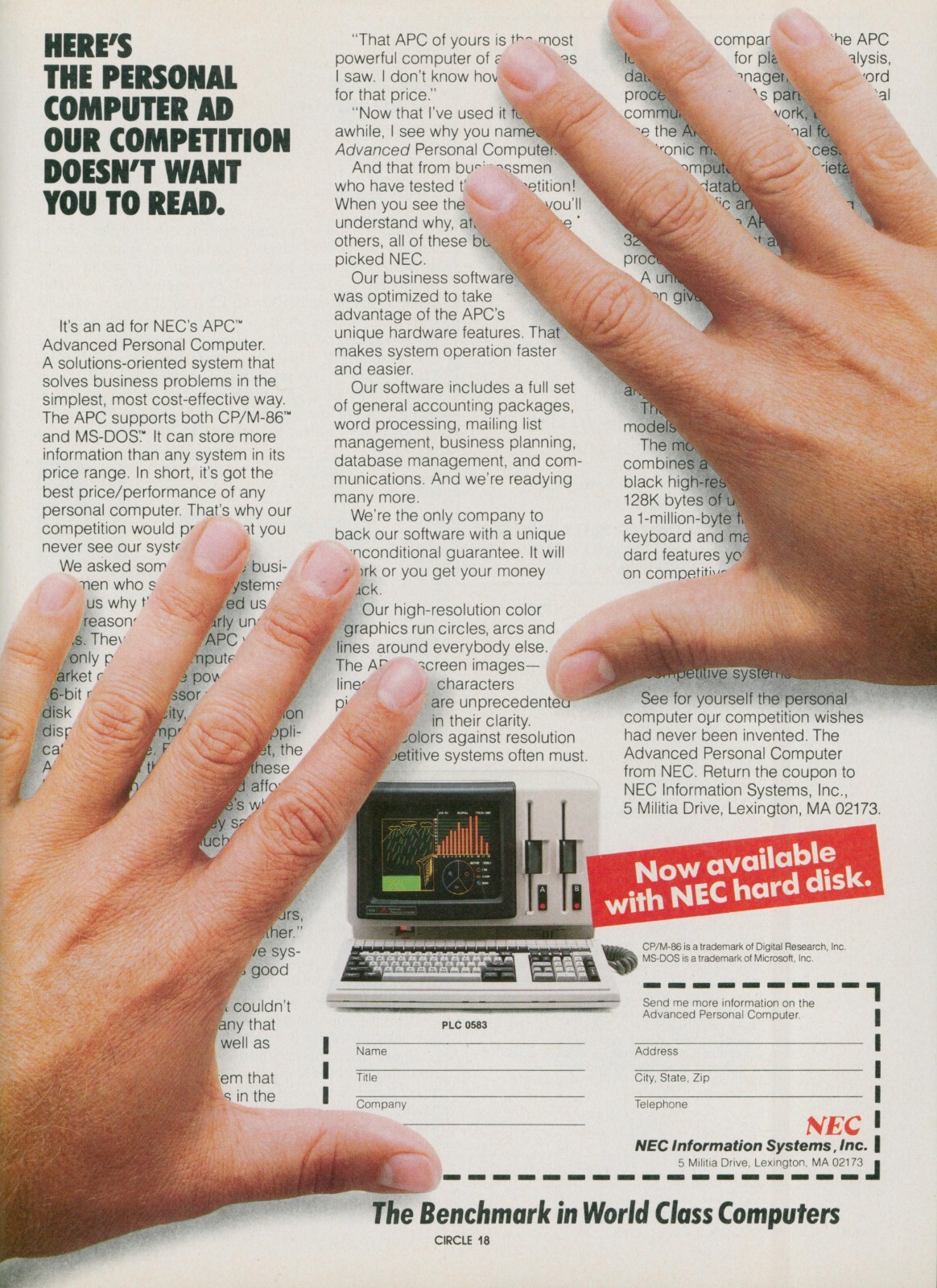 1983 NEC Benchmark Computers Competition Doesn't Want You To Read Ad PEC1