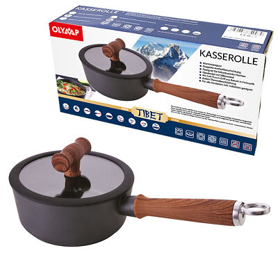 Kasserolle mit Deckel und Stiel,  18 cm,Schwarz, Induktion ,Antihaft, 1,8 L,