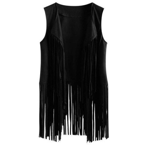 Women Faux Suede Tassels Jacket Western Cowboy Vest Waistcoat Coat Costume Tops - Picture 9 of 13