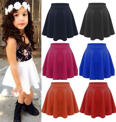 Kids Girls Children High Waisted Stretch Plain Flippy Flared Short Skater Skirts Kids Girls Children High Waisted Stretch Plain Flippy Flared Short Skater Skirts