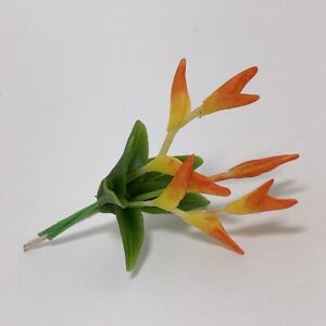 Yellow Red Heliconia Clay Flower Miniature Handmade Plant Dollhouse Accessory