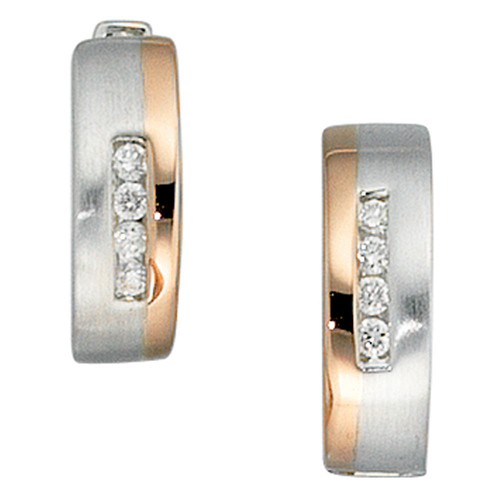 Aros De Oro Con 8 Diamantes, Oro Blanco Y Oro Rosa, Para Damas