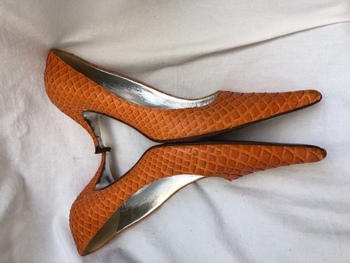 Borgo Degli Ulivi Damenschuhe Absatz Größe 39 orange Schlangenhaut Pumps spitz - Bild 2 von 9