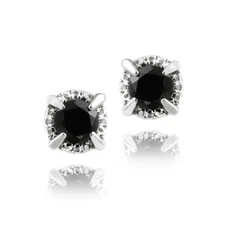 925 Silver 2ct Black Spinel Round Stud Earrings