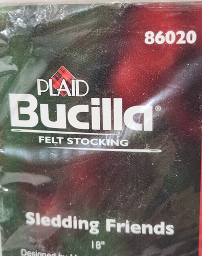 Kit de Medias de Fieltro Bucilla a Cuadros Trineo de Navidad Amigos Musical EE. UU. 18" Nuevo - Imagen 5 de 5