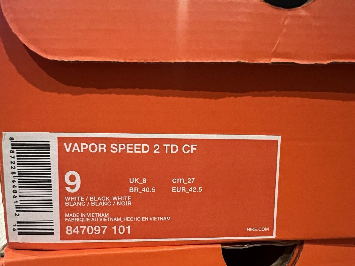 Size 9 Nike Vapor Speed 2 TD CF White Football Cleats 847097 