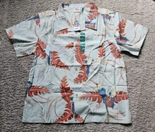 Barefoot In Paradise Light Blue Palm Print Hawaiian Shirt Men's Size XL NWT
