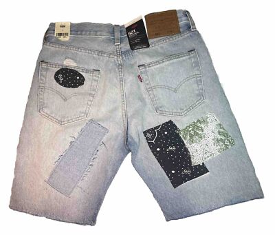 Levi's 501 Original Patchwork Shorts Denim Jeans Bandana Peace