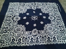Vtg BANDANA HANKY M F NAVY LACY PAISLEY COTTON WESTERN COWBOY HIPPIE BIKER SCARF