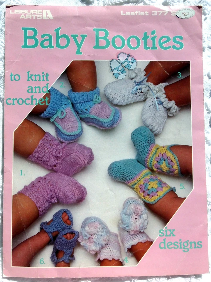 Vintage LA Baby Booties Knit Crochet Pattern Leaflet 6 Designs - 1985 - Image 2 of 2