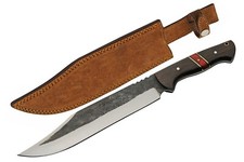 15" Forged Bowie Hunting Knife With Leather Sheath Carbon Steel Blade