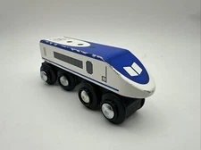 Maxim Enterprise Magnetic Wooden Train Blue Silver Car 4.5"