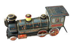 Vintage Trademark Modern Green Red Western Tin Locomotive Toy Train Untested 