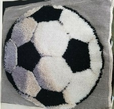 Vintage Completed Latch Hook Rug - Soccer Ball - Approximately 35" in Diameter