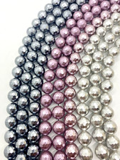 Mother of Pearl Faceted Round 14mm Gray / Purple / Silver 15.5 in. Strand