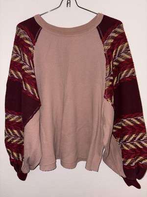#ad Free People We the Free Rainbow Dreams Waffle Knit Top Shirt Balloon Sleeve XS $28.00