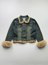 Vintage Cropped Denim Jacket With Real Fur Details Women's Size S