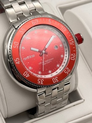 Redline Quartz Herrenuhr RL-50039-55 Diver Taucheruhr Rot Edelstahl Datumsbox