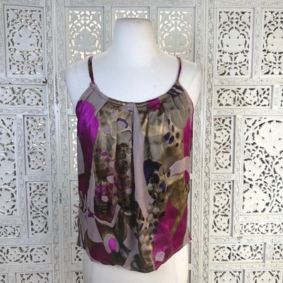 Identify Pink & Brown Silk Blend Tank Top Womens Small Animal Print Coquette