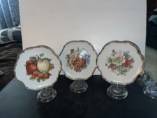 3 Decorative Plates Floral Multicolor On White Gold Trim  Japan Sally 7 1/4”