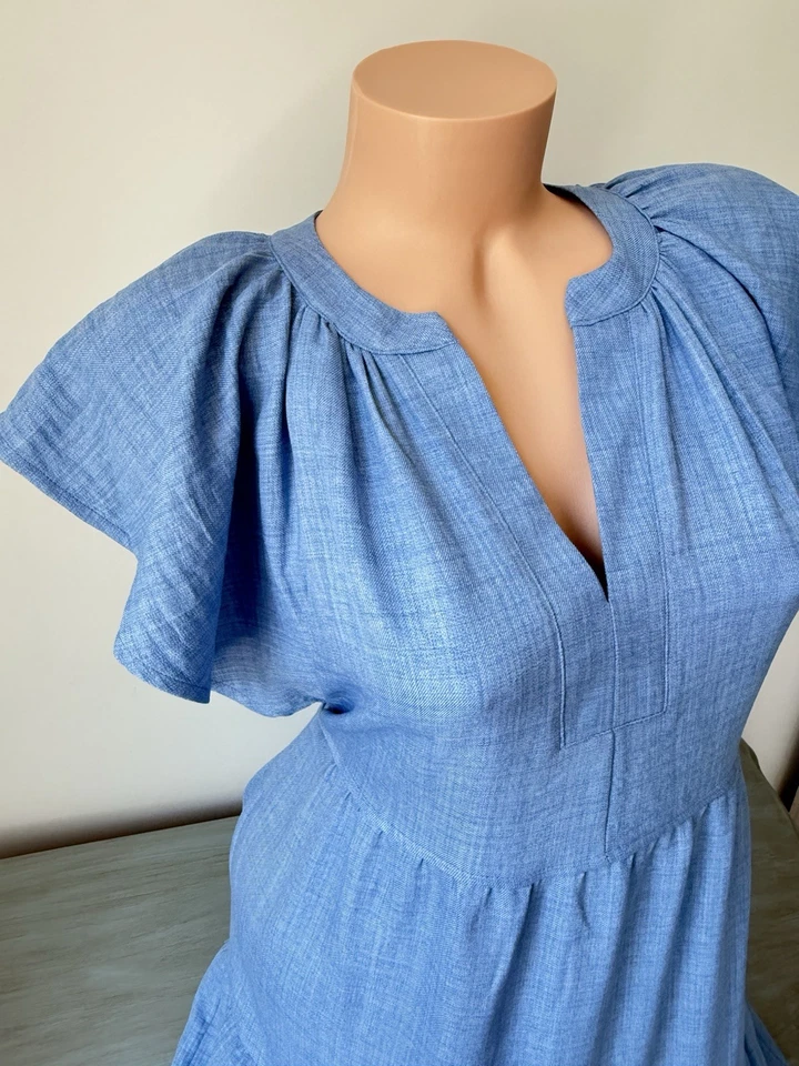 Maxi Vestido Emma & Michele S Manga Acampada en Niveles Darlin Split Azul Aciano Foto 4 de 4