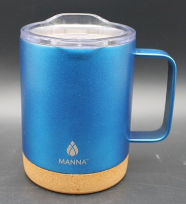 Manna Insulated Coffee Mug With Handle Lid Blue Stainless Steel Cork Bottom  | eBay