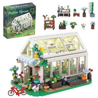 688 PCS Flower House Building Block Set with Lighting MOC Greenhouse Model Boxed