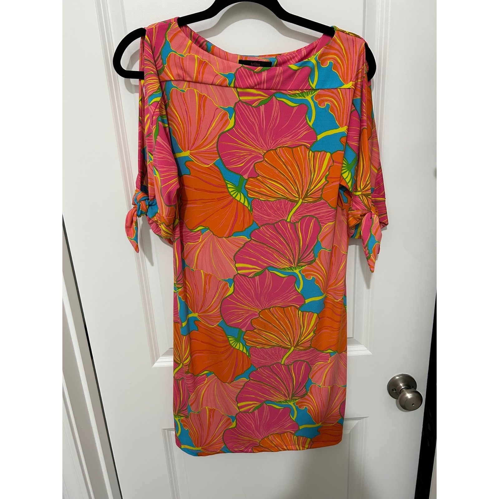 Trina Turk Womens Tie Sleeve Mini Dress Tropical Floral Print Size Smal