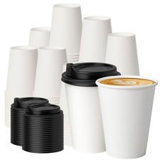 100 Pack 12 oz Disposable Coffee Cups with Lids, Coffee Cups for Hot/Cold Dri...