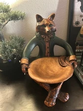 Rare BILL HUEBBE Signed FOX Sculpture HUEBBE Table BUTLER Dish 1997 HUEBBE