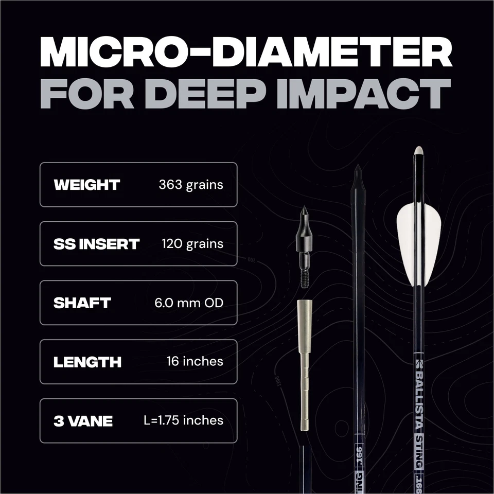 BALLISTA 16" Micro-Diameter Sting 3-Vanes Carbon Bolts Built for Hawkwing - Image 3 of 4