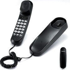 Black Corded Landline Phone-Wall/Desk Mount, Redial, Pause, Mute for Office/Home