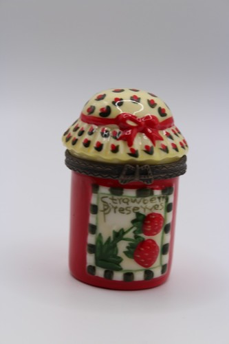 Erdbeere Konserven Marmelade aufklappbar Porzellan Schmuckdose Marmeladendose - Bild 8 von 8