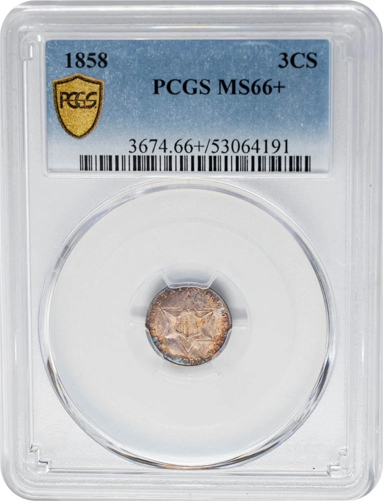 1858 Three Cent 3cs MS66+ Secure PCGS 950906-9
