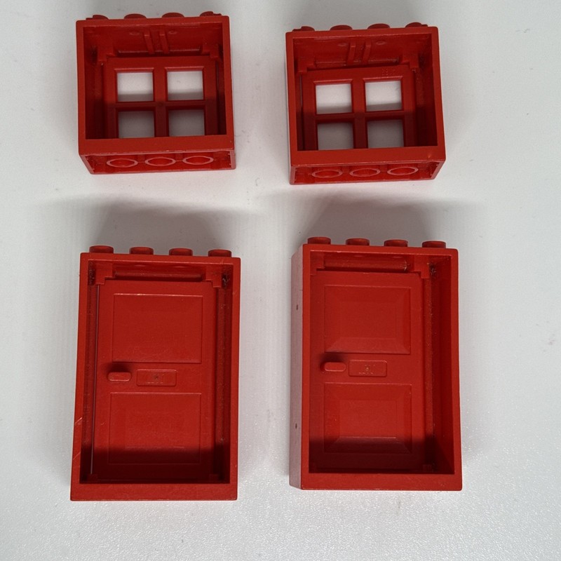 Vintage Legos Red (2) Doors + (2) Windows Set Lot Bulk Toy
