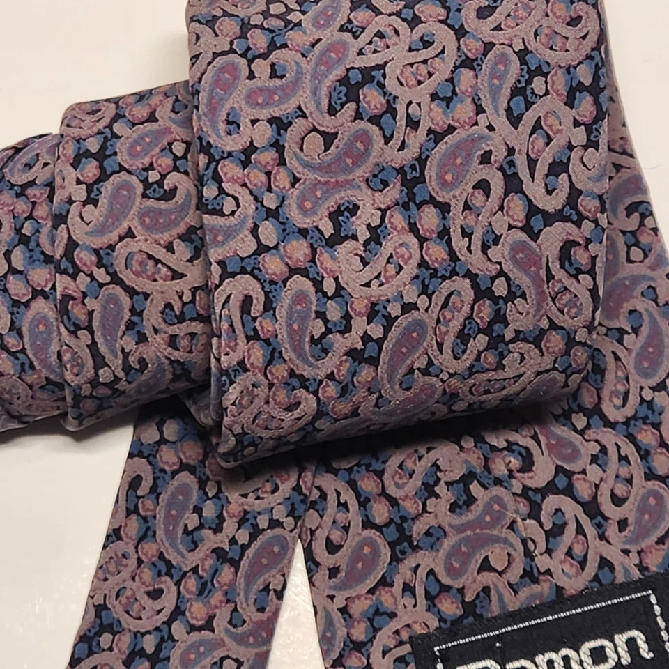 Corbata de seda Damon Paisley antigua Madder de colección 55,5" de largo hecha en EE. UU. Foto 4 de 4