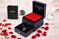 Preserved Eternal Rose Flower Gift Box With Necklace   Romantic Gift for Her